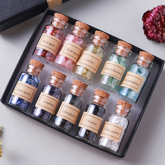 10pcs Crystals Gemstone Bottles Boxed Gift Set