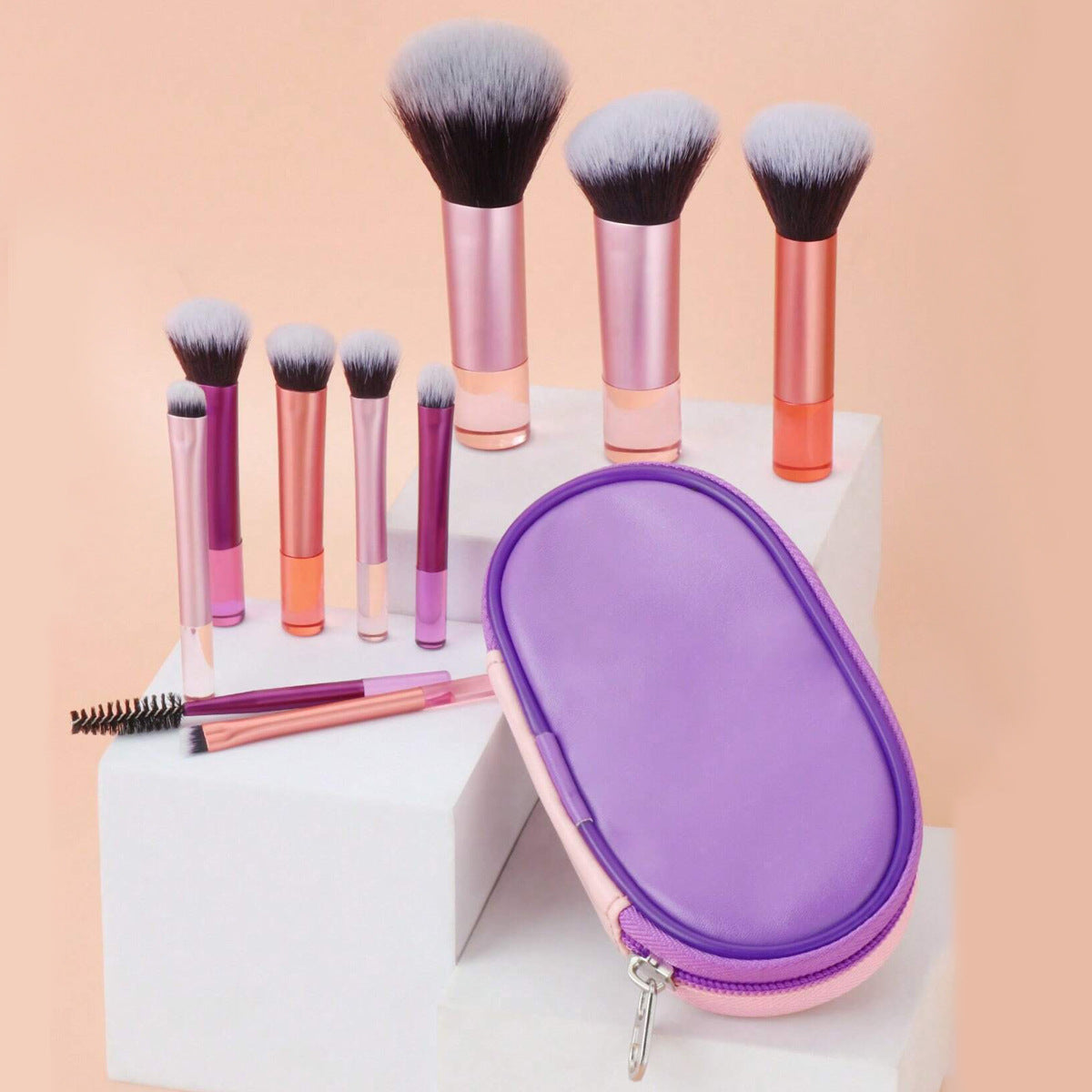 10pcs Mini Makeup Brush Set with Zip Case (various colours)