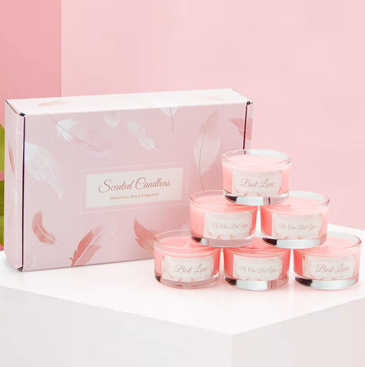 6pcs Pink Natural Soy Wax & Fragrance Scented Candle Gift Set