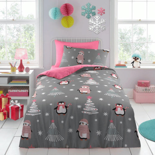 Ultra Soft Duvet Set Xmas Snowy Penguin Single