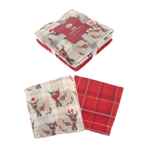 Pack Of 2 Festive Design Fleece Throws 125x150cm