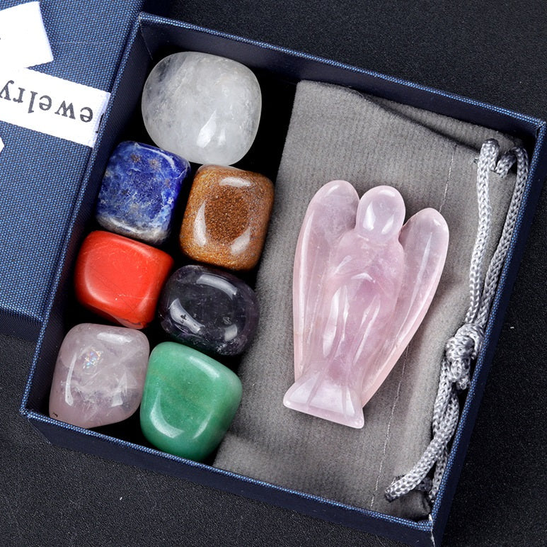 7pcs Chakra Crystal Healing Stone + Pink Angel Crystal Boxed Gift Set