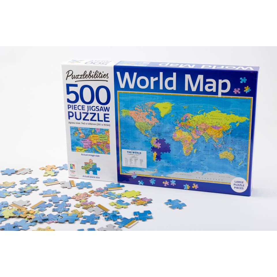 World Map Jumbo Deluxe 500 Piece Jigsaw Puzzle