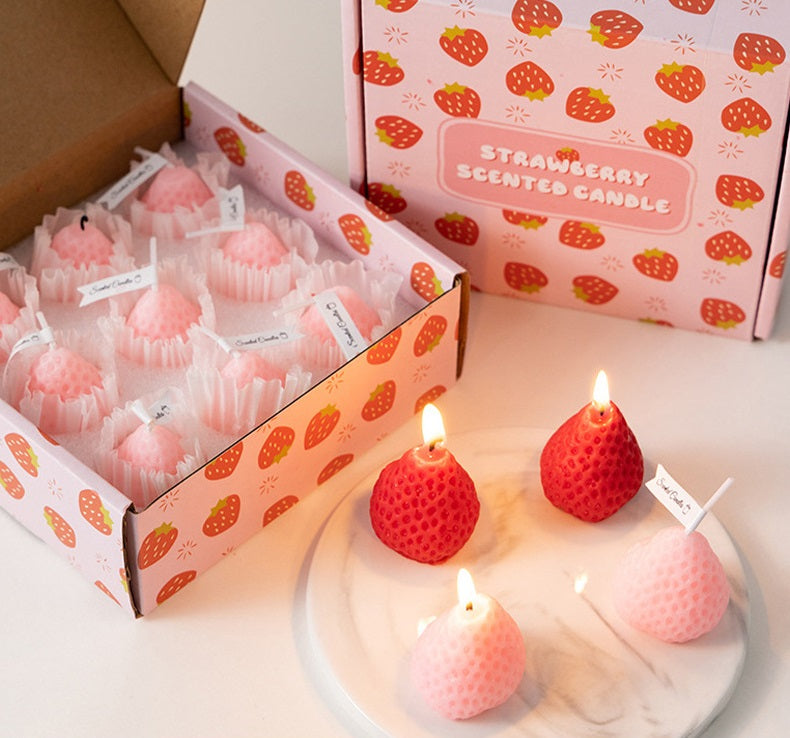 9pcs Cute Strawberry Shaped Sweet Scented Candle Gift Set (various colours)