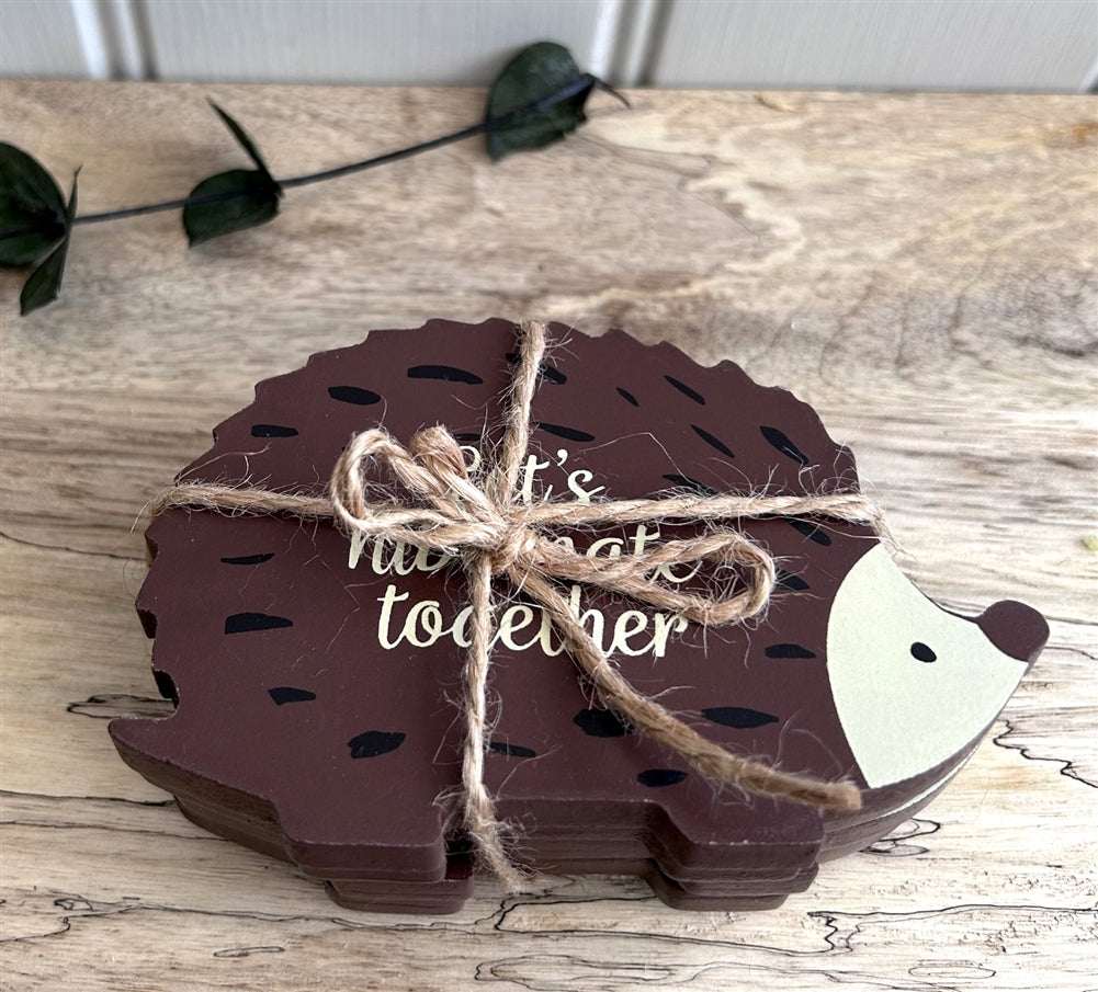 Set of 4 Wooden Hedgehog Coasters