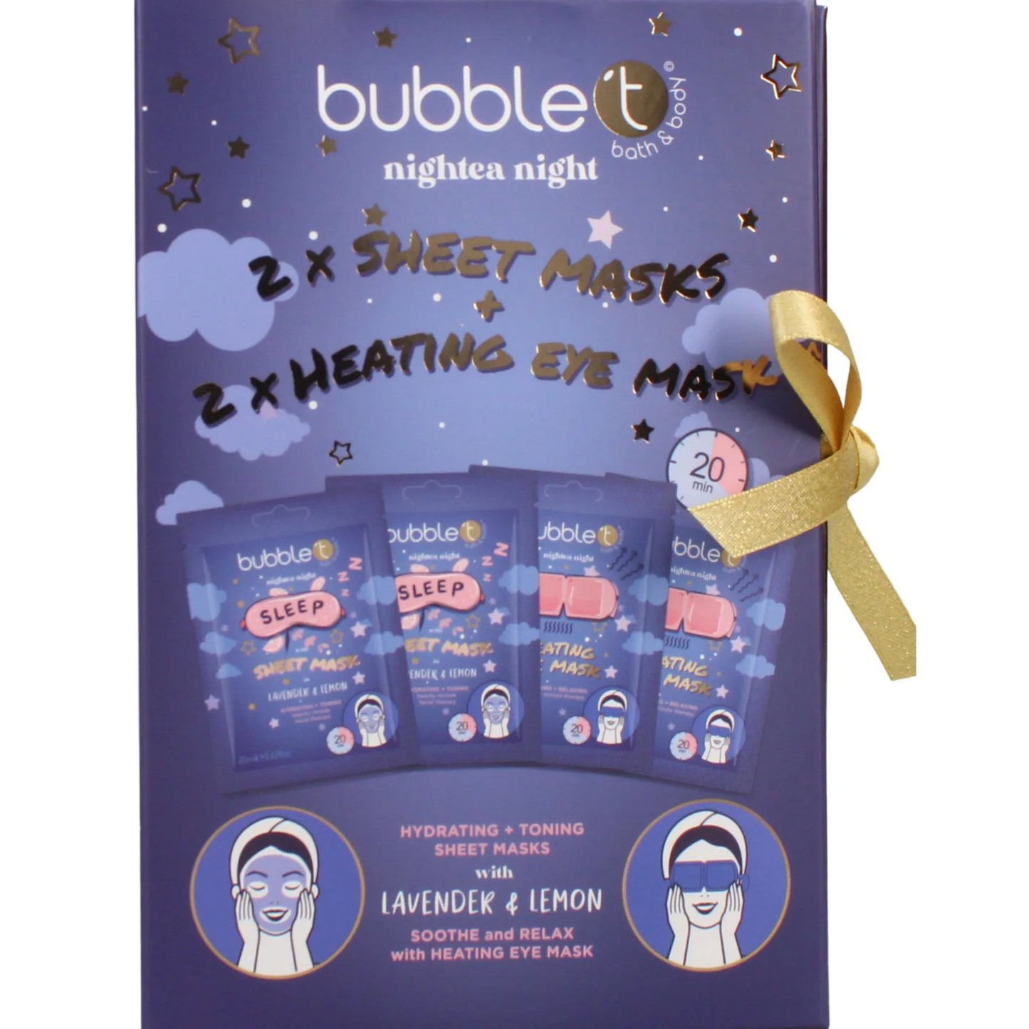 Bubble T Nightea Night Face n Eye Mask Gift Set