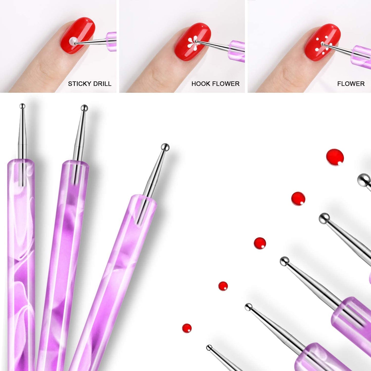 Glowii 5pcs Double-Sided Nail Art Dotting Pens – Light Purple