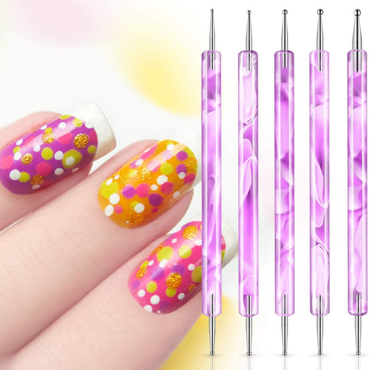 Glowii 5pcs Double-Sided Nail Art Dotting Pens – Light Purple