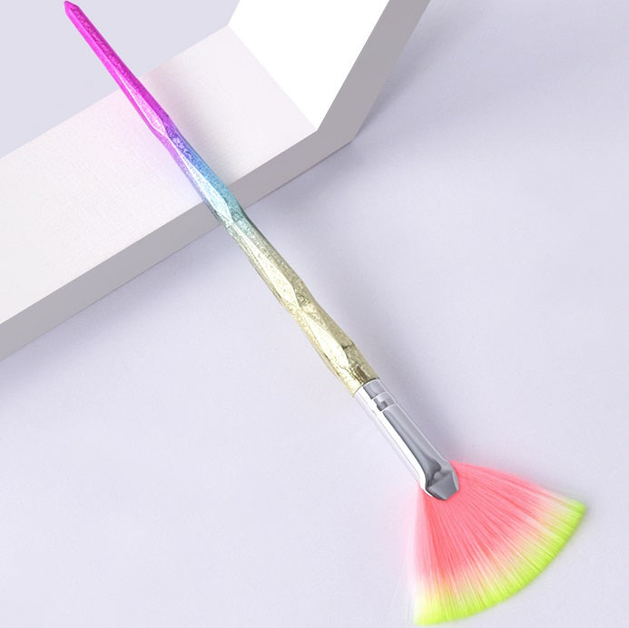 Glowii Glitter Handle Small Fan Makeup Brush (Yellow-Pink Hair)