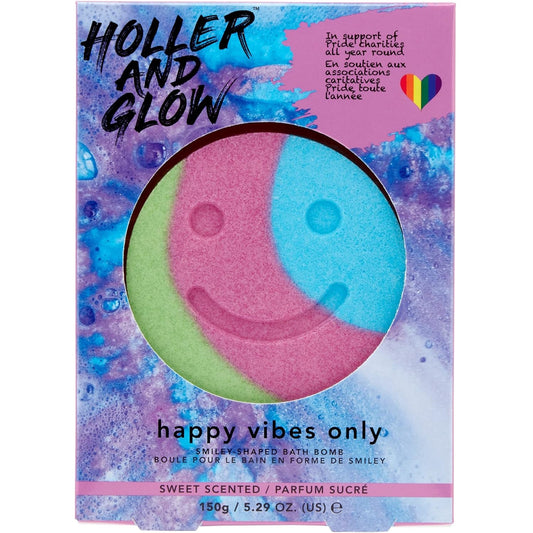 Holler & Glow Happy Vibes Only Smiley Shaped Bath Bomb 150g