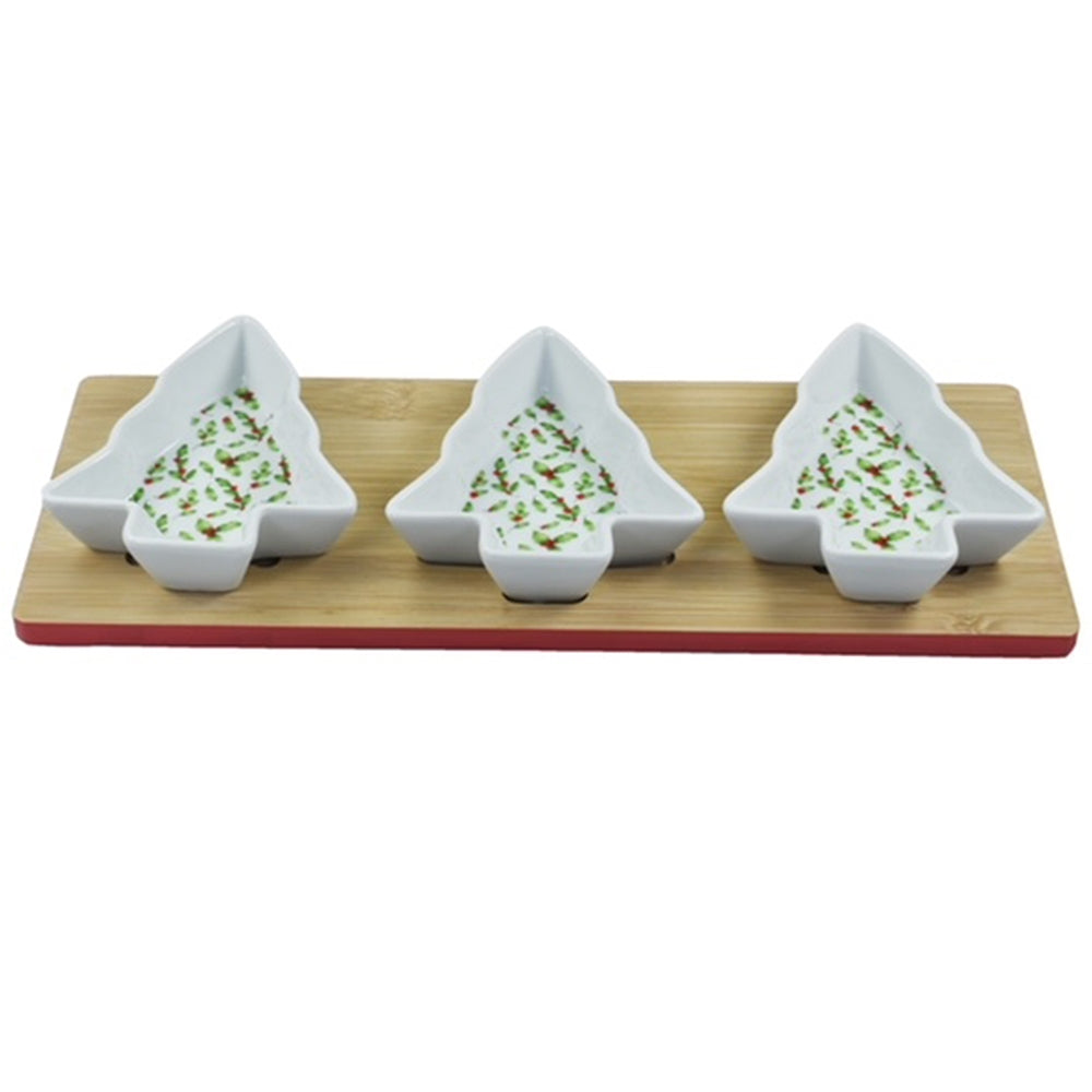 Set Of 3 Tree Snack Dishes On Tray 33cm