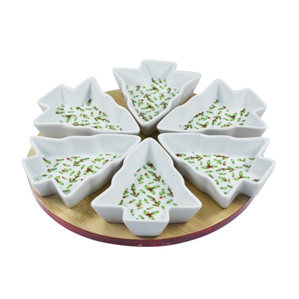 Set Of 6 Tree Snack Dishes On Tray 27cm