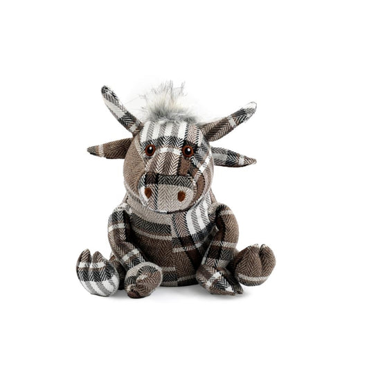 Grey Tartan Bull Doorstop 30cm