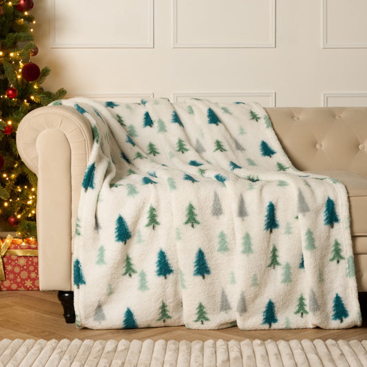 Christmas Tree Print Teddy Throw