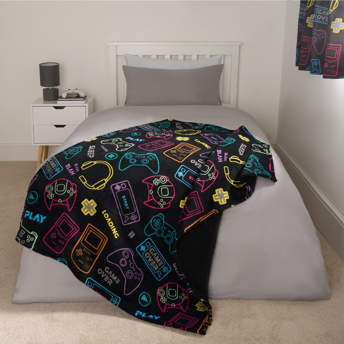 Kids Gaming Printed Throw - Black