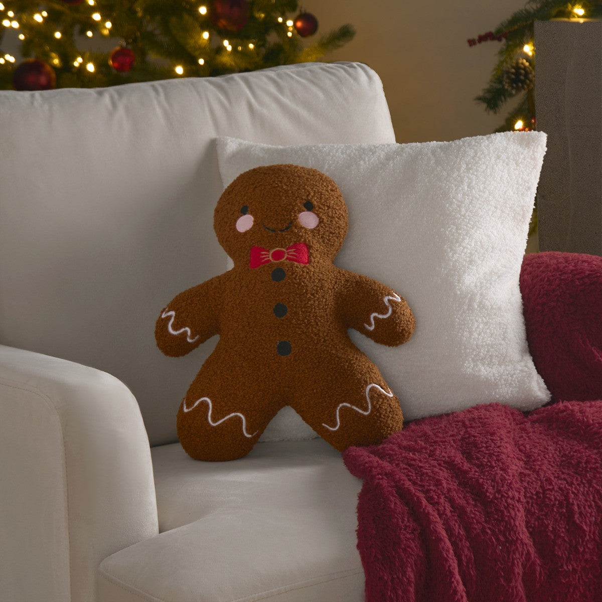 Gingerbread Man Bouclé Shaped Cushion