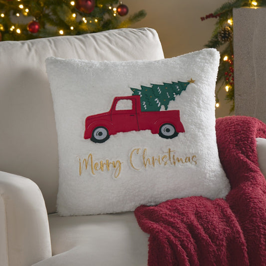 Home For Christmas Truck and Tree Sherpa Cushion