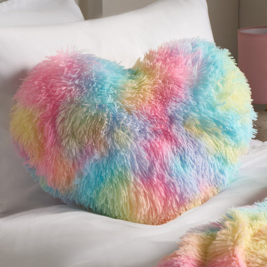 Fluffy Tie Dye Heart Shaped Filled Cushion - Multi