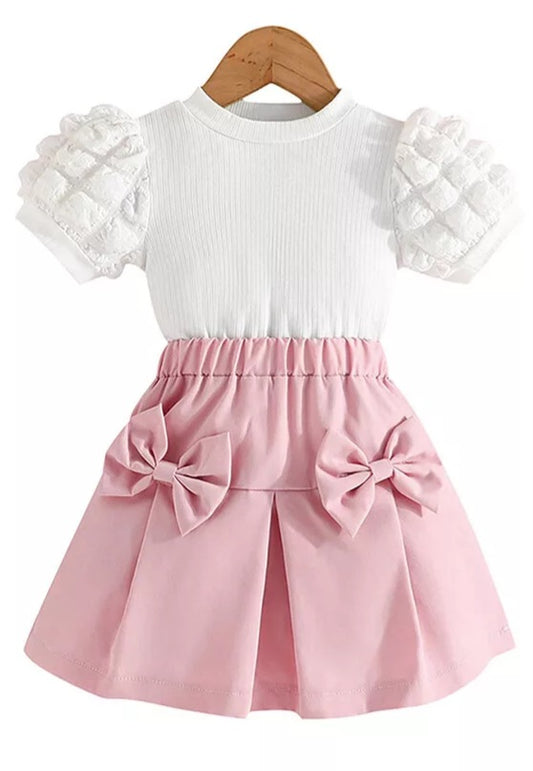 2PCS Kids Baby Girls Ribbed Tops Skirt Dress Set