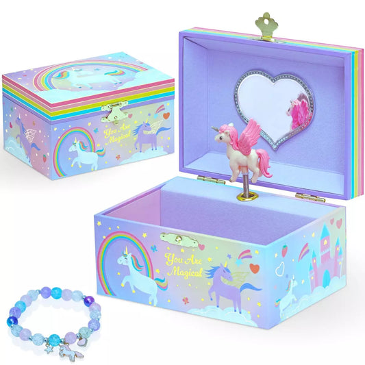 Style Girlz Unicorn Musical Jewellery Box For Girls With Charm Bracelet